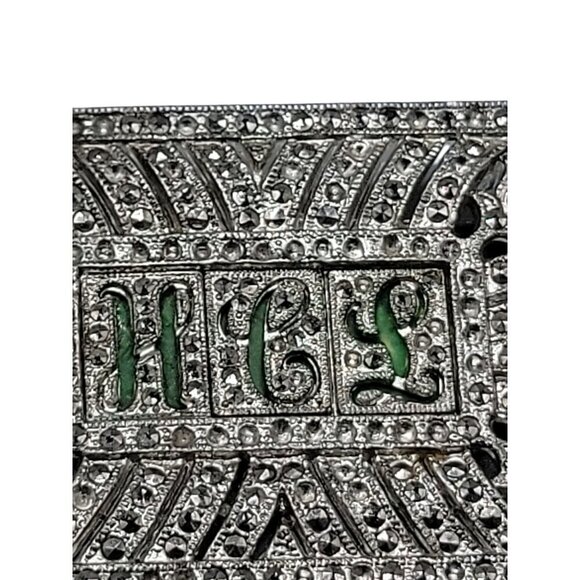 Marcasite Silver Plated Monogram Brooch Art Deco Style HCL? Vintage 1950s - Picture 3 of 9